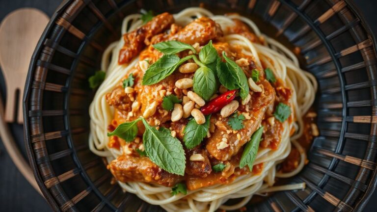 Prahok Ktis Noodle Salad: A Fiery Embrace of Fermented Fish and Fresh Herbs: Strategic Ingredient Pairing Explored